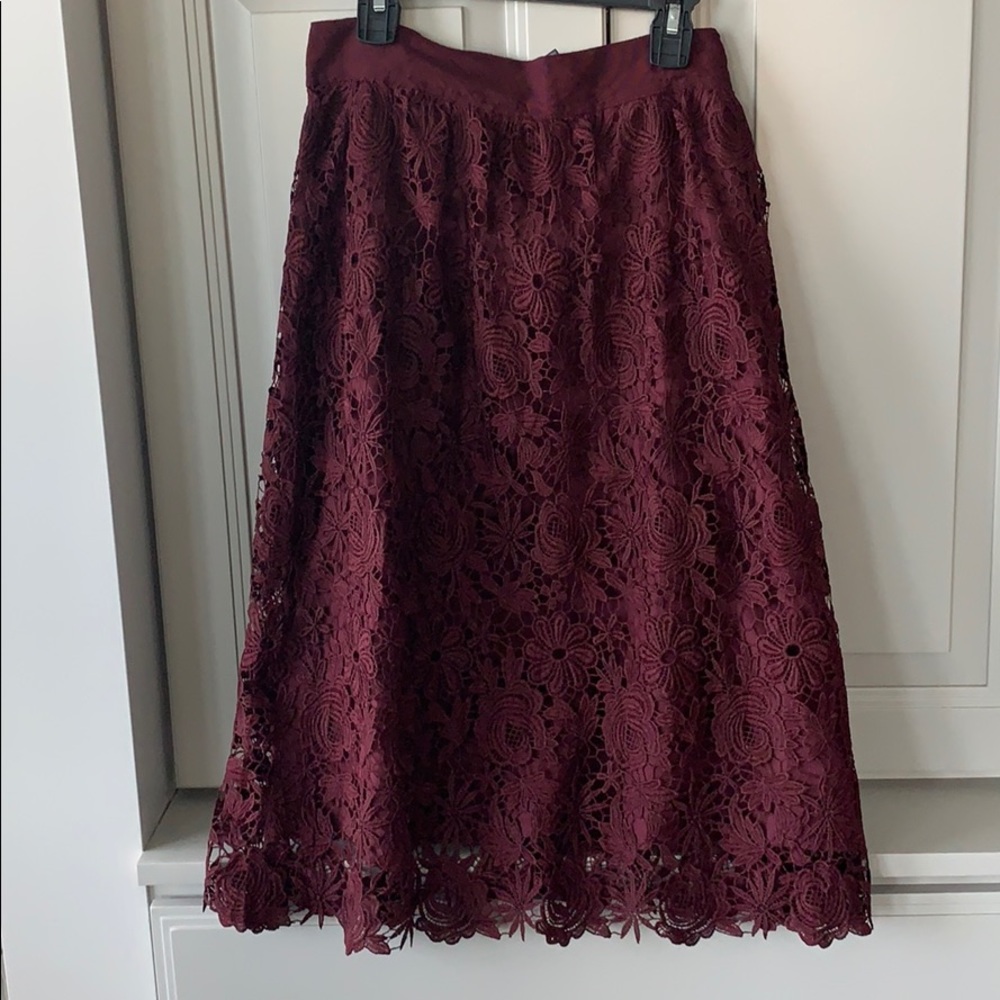 Ann Taylor Factory Burgundy Lace A-Line Skirt